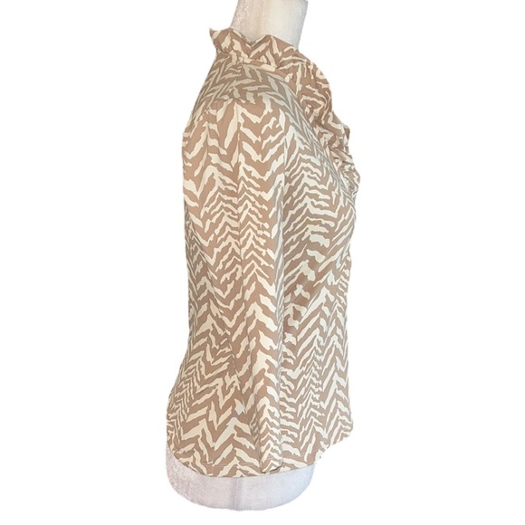 J. McLaughlin Durham Tan & Cream Zebra Print Ruffle Collar Top - XS - Picture 5 of 11
